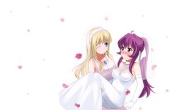  2girls blush dress elbow_gloves gloves hevn long_hair sugiura_ayano toshinou_kyouko white wink yuri yuru_yuri 