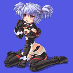  altines bad_id bad_pixiv_id blue_hair blush busou_shinki dd_(ijigendd) doll_joints elbow_gloves female gloves hand_to_own_mouth joints messy_hair open_mouth red_eyes sitting solo thighhighs twintails wariza yawning 