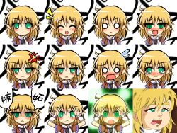  anger_vein bad_id bad_pixiv_id banned_artist blonde_hair blush chargeman_ken! empty_eyes expressions faceset female green_eyes heavy_breathing kisaragi_zwei mizuhashi_parsee parody scarf short_hair smile solo style_parody tears touhou translated 