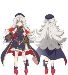  anime_coloring azur_lane azur_lane:_slow_ahead bare_shoulders beret blunt_bangs cape cross detached_sleeves dress expressionless female flat_chest full_body gloves grey_hair hair_ornament hat highres holding long_hair mole mole_under_eye multiple_views official_art pouch reichsadler sheath shoes simple_background standing tachi-e tattoo thigh_pouch transparent_background turnaround white_gloves yellow_eyes z46_(azur_lane) 