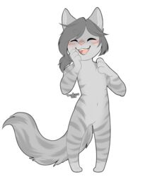  2021 alpha_channel anthro blush chibi domestic_cat featureless_crotch felid feline felis fluffy fluffy_tail hair hi_res laugh male mammal open_mouth ponytail solo stripes tail teeth trexqueen troy_lesage young young_anthro 