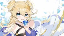  bad_id bad_twitter_id blue_nails braid collarbone commission cyberlive diamond_(gemstone) double_bun eikura_hana female gem hair_bun hair_ornament holding holding_gem jacket kaneko_lumi kaneko_lumi_(1st_costume) licking_lips long_hair looking_at_viewer off_shoulder side_braid skeb_commission solo star_(symbol) tongue tongue_out virtual_youtuber white_jacket 