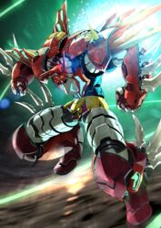  1970s_(style) battle clenched_hands getter_robo getter_robo_daikessen! highres mecha no_humans retro_artstyle robot sakusakusakurai shin_getter_dragon solo space super_robot super_robot_wars super_robot_wars_t 