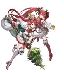  2girls animal_ears antlers apple armor bare_shoulders boots chachie christmas_ornaments cordelia_(fire_emblem) cordelia_(winter)_(fire_emblem) deer_antlers deer_ears fake_animal_ears fake_horns fire_emblem fire_emblem_awakening fire_emblem_fates fire_emblem_heroes food fruit full_body fur_trim gloves gold_trim highres holding holding_food horns leg_up long_hair looking_away multiple_girls non-web_source official_art red_eyes red_hair selena_(fire_emblem_fates) selena_(winter)_(fire_emblem_fates) skirt sleeveless thigh_boots thighhighs transparent_background twintails zettai_ryouiki 