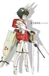  asuka_(busou_shinki) backpack bag black_hair bob_cut busou_shinki character_name commentary_request doll_joints female goggles goggles_on_head gun joints mecha_musume oono_tsutomu propeller randoseru revision shadow solo sword weapon wings 