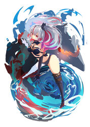  azur_lane bikini black_bikini black_footwear black_gloves boots breasts cleavage detached_collar elbow_gloves female floating_hair full_body gloves grey_hair hair_between_eyes hane_(feathe02) high_heel_boots high_heels highres leaning_forward long_hair looking_at_viewer medium_breasts multicolored_hair otto_von_alvensleben_(azur_lane) red_eyes red_hair simple_background solo standing streaked_hair swimsuit thigh_boots thighhighs two-tone_hair very_long_hair water white_background 