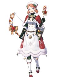  annette_fantine_dominic annette_fantine_dominic_(winter) arrow_(projectile) blue_eyes boots bow_(weapon) braid braided_hair_rings breasts capelet cleavage dress elbow_gloves female fire_emblem fire_emblem:_three_houses fire_emblem_heroes full_body fur_trim gloves highres holding holding_bow_(weapon) holding_weapon kiyu_(zuyu) knee_boots looking_at_viewer medium_breasts non-web_source official_art open_mouth orange_hair ribbon smile solo standing tachi-e transparent_background turtleneck twin_braids twintails weapon 