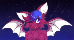  absurd_res bat blue_eyebrows blue_hair breasts dust:_an_elysian_tail eyebrow_through_hair eyebrows featureless_breasts female fur hair hi_res humanoid mammal membrane_(anatomy) night nimbat one_eye_closed outside purple_body purple_breasts purple_ears purple_eyes purple_fur purple_hair purple_wings shooting_star signature sky snackbunnii solo star starry_sky tongue tongue_out translucent translucent_hair white_inner_ear white_membrane wings wink 