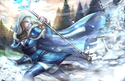  bad_deviantart_id bad_id blonde_hair chains crystal_maiden dota_(series) dota_2 female hood hoodie lips magic noa_ikeda snow solo staff 