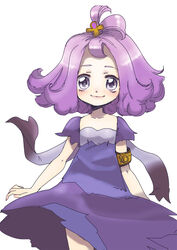  acerola_(pokemon) armlet bad_id bad_pixiv_id bare_arms blush closed_mouth collarbone commentary_request cowboy_shot dress female fingernails flat_chest flipped_hair hair_ornament half_updo looking_at_viewer pokemon pokemon_sm purple_dress purple_hair short_hair short_sleeves simple_background smile solo standing stitches torimeiro torn_clothes torn_dress torn_sleeves white_background 