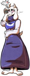  2016 absurd_res alpha_channel anthro blush boss_monster_(undertale) bovid caprine clothed clothing cordless_phone digital_media_(artwork) dress electronics eyewear fangs female fur glasses gray-day hi_res holding_object holding_phone horn landline_phone mammal phone simple_background solo teeth toriel transparent_background undertale undertale_(series) white_body white_fur 