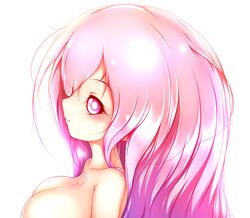  bare_shoulders blush breasts commentary_request denka_plus female highres large_breasts long_hair looking_at_viewer original pink_eyes pink_hair raspberry_trifle smile solo very_long_hair 