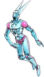  3d_(artwork) clothing digital_media_(artwork) dirty_deeds_done_dirt_cheap hi_res hirohiko_araki humanoid jojo&#039;s_bizarre_adventure lagomorph leporid long_ears male mammal official_art rabbit simple_background solo spikes stand_(jjba) underwear white_background 