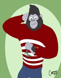  2016 anthro ape christmas clothed clothing digital_media_(artwork) gorilla haplorhine holidays illumination_entertainment johnny_(sing) kissing_bough lilbocreeps male mammal mistletoe open_mouth plant primate simple_background sing_(movie) solo 