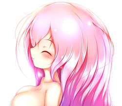  bare_shoulders blush breasts closed_eyes commentary_request denka_plus female highres large_breasts long_hair original pink_hair raspberry_trifle smile solo very_long_hair 