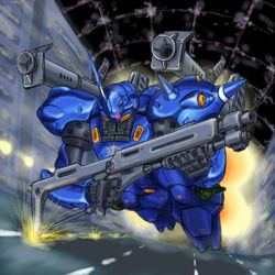  colony_interior flying gun gundam gundam_0080 kampfer_(mobile_suit) lowres mecha rocket_launcher shotgun weapon 