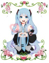  bad_id bad_pixiv_id blue_eyes blue_hair detached_sleeves female hatsune_miku heart heart_hands long_hair naruto_maki necktie open_mouth skirt solo thighhighs twintails very_long_hair vocaloid 