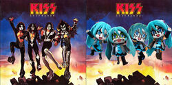  4boys 4girls ace_frehley ace_frehley_(cosplay) album_cover album_cover_redraw aqua_hair blue_eyes boots commentary_request cosplay cover derivative_work facepaint gene_simmons gene_simmons_(cosplay) hatsune_miku high_heels ken_kelly kiss_(rock_band) long_hair mikudayoo multiple_boys multiple_girls necktie parody paul_stanley paul_stanley_(cosplay) peter_criss peter_criss_(cosplay) pleated_skirt skirt thigh_boots thighhighs twintails vocaloid 