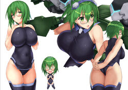  bare_shoulders blush breasts covered_navel female glasses green_eyes green_hair highres infinite_stratos large_breasts leotard photoshop_(medium) shibayuki short_hair thighhighs yamada_maya_(infinite_stratos) 