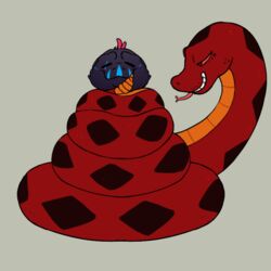  1:1 animated anthro coiling darastrix_(ihavexboxlive) dinosaur duo extinct eye_popping feral fur kikosoos looking_pleasured male narrowed_eyes prehistoric_species reptile scalie short_playtime simple_background size_difference smaller_male smile snake squeezing squish tongue 