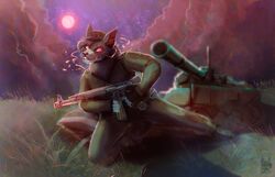  anthro canid canine canis clothing gamibri gun hans_maybach male mammal military military_uniform painting_(artwork) ranged_weapon solo tank traditional_media_(artwork) uniform vehicle weapon wolf 