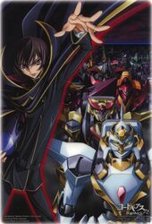  1boy ashford_academy_school_uniform burai_(code_geass) cape code_geass foreshortening gekka_(code_geass) gloucester_(code_geass) guren_(code_geass) guren_mk-ii highres kimura_takahiro knightmare_frame lancelot_(code_geass) lancelot_z-01 lelouch_vi_britannia looking_at_viewer male_focus mecha mordred_(code_geass) nakada_eiji official_art outstretched_arm outstretched_hand purple_eyes robot school_uniform science_fiction shen_hu_(code_geass) solo tristan_(code_geass) v-fin vincent_(code_geass) zangetsu_(code_geass) 