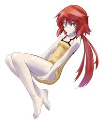  bad_id bad_pixiv_id bare_legs barefoot dress feet female flat_chest long_hair pale_skin ponytail puranaria red_hair sekaiju_no_meikyuu sekaiju_no_meikyuu_1 skirt solo tlachtga yellow_eyes yellow_skirt 