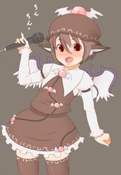  blush commentary_request female hat microphone mystia_lorelei oerba_yun_fang pink_hair short_hair solo thighhighs torque touhou wings zettai_ryouiki 