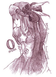  dress feathers female flower hat kagawa_sayaka monochrome opera-tan os-tan purple_theme ribbon rose sketch solo 