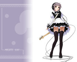  bass_guitar female instrument maid mary_janes nagato_yuki photoshop_(medium) ribbon sano_toshihide shoes short_hair skirt solo suzumiya_haruhi_no_yuuutsu thighhighs tissue_princess 