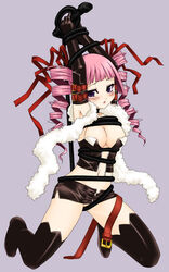  belt blush dark_hunter dark_hunter_4 drill_hair female hair_ribbon mizuna_(water_emp-tei) pink_hair ribbon sekaiju_no_meikyuu sekaiju_no_meikyuu_1 solo thighhighs 