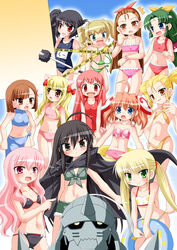  1boy 6+girls :o ^^^ ahoge alphonse_elric alternate_costume angry animal_ears annotated aqua_eyes armor arrow_(symbol) artist_request bandeau barefoot bead_bracelet beads bikini black_bikini black_hair blonde_hair blue_background blue_bikini blue_eyes blue_one-piece_swimsuit blue_sarong blunt_bangs blush bow bow_bikini bracelet brown_eyes brown_hair cape casual_one-piece_swimsuit cat_ears caution_tape censored chibi chokotto_sister criss-cross_halter crossover cutoffs dark_cure_(yes!_precure_5) dark_lemonade denim denim_shorts feet flat_chest frilled_bikini frills front-tie_top fullmetal_alchemist glowing glowing_eyes gradient_background green_eyes green_hair hair_between_eyes hair_ornament hair_ribbon hairband hairbow hairpods halterneck hanayamada_yurika hand_on_own_hip hayate_no_gotoku! headband helmet high_ponytail holding idolmaster idolmaster_(classic) idolmaster_1 innertube jewelry jpeg_artifacts keep_out kinoshita_ringo konjiki_no_gash!! kooh kugimiya_rie leaning_forward lolicon long_hair looking_at_viewer louise_francoise_le_blanc_de_la_valliere low-tied_long_hair mace minase_iori miyabi_(ninin_ga_shinobuden) multiple_crossover multiple_girls navel ninin_ga_shinobuden odd_one_out one-piece_swimsuit open_mouth orange_bikini orange_eyes orange_hair otogi-juushi_akazukin outline pangya photoshop_(medium) pink_bikini pink_eyes pink_hair pita_ten plaid plaid_bikini pointing ponytail precure print_bikini red_eyes red_one-piece_swimsuit ribbon rizel rizelmine sanzen&#039;in_nagi sarong school_swimsuit scrunchie shakugan_no_shana shana short_hair shorts sidelocks slingshot_swimsuit standing star_(symbol) star_print surprised swim_ring swimsuit swimsuit_skirt tankini tio_(konjiki_no_gash!!) uematsu_koboshi untied_bikini very_long_hair voice_actor_connection wardrobe_malfunction wavy_hair weapon yellow_eyes yes!_precure_5 zero_no_tsukaima 