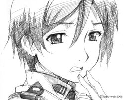  commentary_request female gofu greyscale kasahara_iku monochrome sketch solo toshokan_sensou traditional_media 