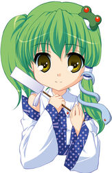  chibi commentary_request female green_hair hair_ornament katagiri_chisato kochiya_sanae solo touhou 