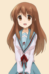  asahina_mikuru blue_sailor_collar blue_skirt brown_eyes brown_hair commentary_request female kita_high_school_uniform long_hair pleated_skirt sailor_collar school_uniform serafuku shizupu skirt solo suzumiya_haruhi_no_yuuutsu winter_uniform 