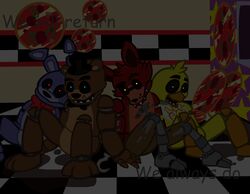  2015 absurd_res animatronic anthro avian avj_(artist) bear bird bonnie_(fnaf) canid canine chica_(fnaf) chicken five_nights_at_freddy&#039;s food fox foxy_(fnaf) galliform gallus_(genus) glowing glowing_eyes group hi_res lagomorph leporid machine mammal phasianid pizza rabbit robot scottgames 