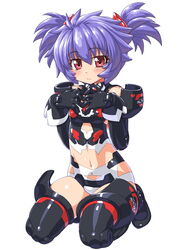  altines bad_id bad_pixiv_id bare_shoulders blush busou_shinki character_name dd_(ijigendd) doll_joints elbow_gloves female gloves joints navel purple_hair red_eyes seiza short_twintails sitting smile solo thighhighs twintails 