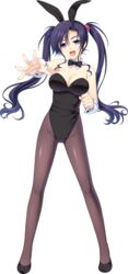  &#039;&amp;&#039;_-sora_no_mukou_de_sakimasu_you_ni- absurdres animal_ears bare_shoulders blue_eyes blue_hair female full_body game_cg high_heels highres looking_at_viewer necktie open_mouth pantyhose playboy_bunny rabbit_ears saeki_hokuto smile solo transparent_background twintails wrist_cuffs 