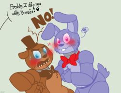  2016 animatronic anthro avj_(artist) bear bonnie_(fnaf) duo five_nights_at_freddy&#039;s freddy_(fnaf) glowing glowing_eyes lagomorph leporid machine mammal rabbit robot scottgames simple_background 