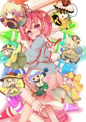  6+girls chibi commentary_request crayon komeiji_koishi komeiji_satori multiple_girls sacha siblings sisters touhou 