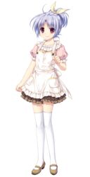  &#039;&amp;&#039;_-sora_no_mukou_de_sakimasu_you_ni- absurdres apron detached_sleeves female full_body game_cg highres kusui_riko light_purple_hair looking_at_viewer mary_janes red_eyes saeki_hokuto shoes short_hair short_sleeves smile solo thighhighs transparent_background white_thighhighs zettai_ryouiki 