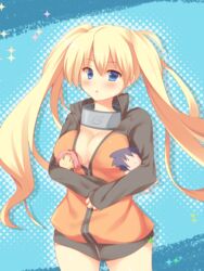  blonde_hair blue_eyes breasts chihiro4649 cleavage highres jacket large_breasts long_hair naruko naruto rule_63 twintails uzumaki_naruto very_long_hair 