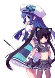  2girls animal_ears arin black_hair blue_hair cat_ears commentary_request golf_club kooh multiple_girls pangya purple_eyes red_eyes sakura_misaki_(sakura_densetsu) thighhighs 