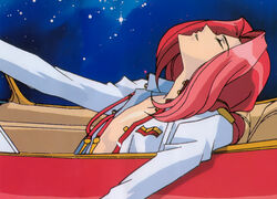  1990s_(style) 1boy aiguillette artist_request bishounen car car_interior convertible kiryuu_touga male_focus motor_vehicle open_clothes open_shirt red_hair retro_artstyle shirt shoujo_kakumei_utena solo 