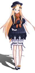  abigail_williams_(fate) absurdres bad_id bad_pixiv_id black_bow black_hat blonde_hair blue_eyes bow commentary_request dress fate/grand_order fate_(series) female forehead g1_(jjw00123) hairbow hat highres long_hair long_sleeves looking_at_viewer multiple_hair_bows orange_bow parted_bangs polka_dot polka_dot_bow sleeves_past_fingers sleeves_past_wrists solo stuffed_animal stuffed_toy teddy_bear 