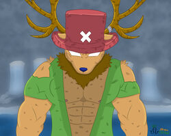  absurd_res anthro antlers blue_nose clothing deer front_view hat headgear headwear hi_res horn looking_at_viewer male mammal muscular muscular_anthro muscular_male neck_tuft new_world_deer nipples nowa_ottsel one_piece reindeer scratches shirt small_ears solo tony_tony_chopper tony_tony_chopper_(arm_point_form) topwear torn_clothing torn_shirt torn_topwear tuft white_eyes 