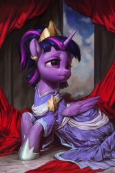  2019 2:3 aged_up alicorn assasinmonkey clothed clothed_feral clothing digital_media_(artwork) digital_painting_(artwork) equid equine eyelashes female feral friendship_is_magic hasbro hi_res horn mammal my_little_pony mythological_creature mythological_equine mythology purple_eyes solo twilight_sparkle_(mlp) wings 