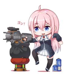  :3 apex_legends black_footwear black_jacket breasts charge_rifle chinese_commentary detached_sleeves energy_gun female genba_neko_(meme) gun hair_behind_ear hair_between_eyes holding holding_gun holding_weapon jacket long_hair medium_breasts meme oerba_yun_fang open_mouth original parody shigoto_neko skirt smile solo thighhighs weapon white_background white_skirt zran 