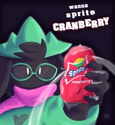  absurd_res anthro beverage beverage_can bingbingo_(artist) black_background black_body black_fur bovid caprine clothing crushed_can deltarune english_text eyewear fur glasses goat green_clothing green_eyewear green_glasses green_hat green_headwear hat headgear headwear hi_res liquid male mammal meme pink_scarf ralsei robe scarf shaking simple_background soda solo spill spilled_drink spilling sprite_(soda) sprite_cranberry text undertale_(series) 