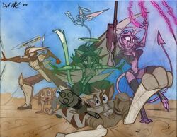  aged_up anthro bastion_aduro bottomwear bra canid canine clothing david_lillie dreamkeepers felid feline female group gun halo lilith_calah mace_(dreamkeepers) male male/female mammal namah_calah paige_(dreamkeepers) panties ranged_weapon underwear weapon whip_(dreamkeepers) 